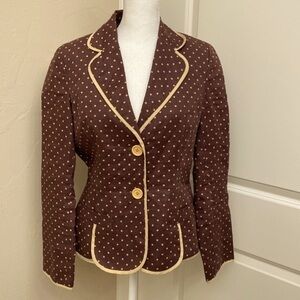 Tailored Linen blazer Women’s 6 suit jacket lined office Rockabilly Brown dot
